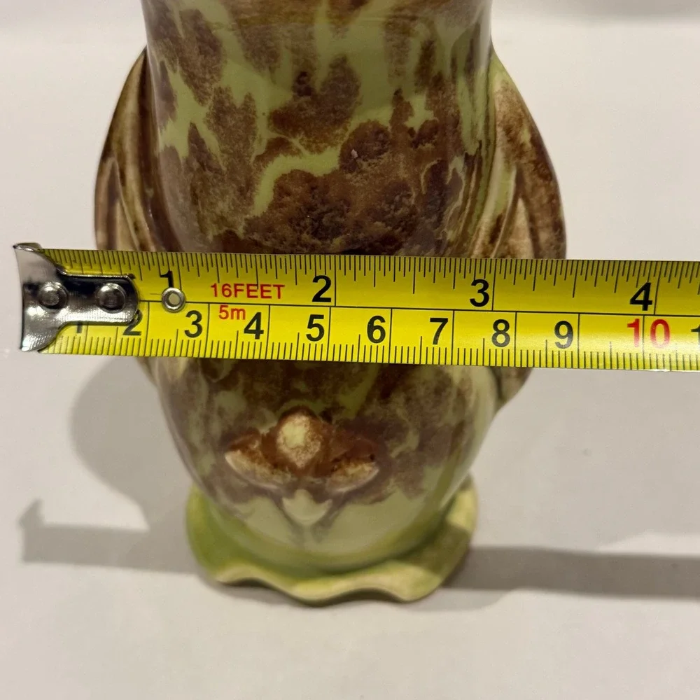 Vintage 1940s USA Art Pottery Vase Green Brown Mottled Drip Glaze Wing‎ Handles